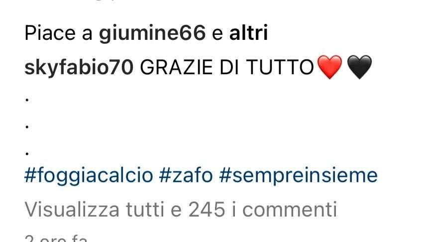 Foggia, l'addio di Fabio Gallo su instagram: "Grazie di tutto"