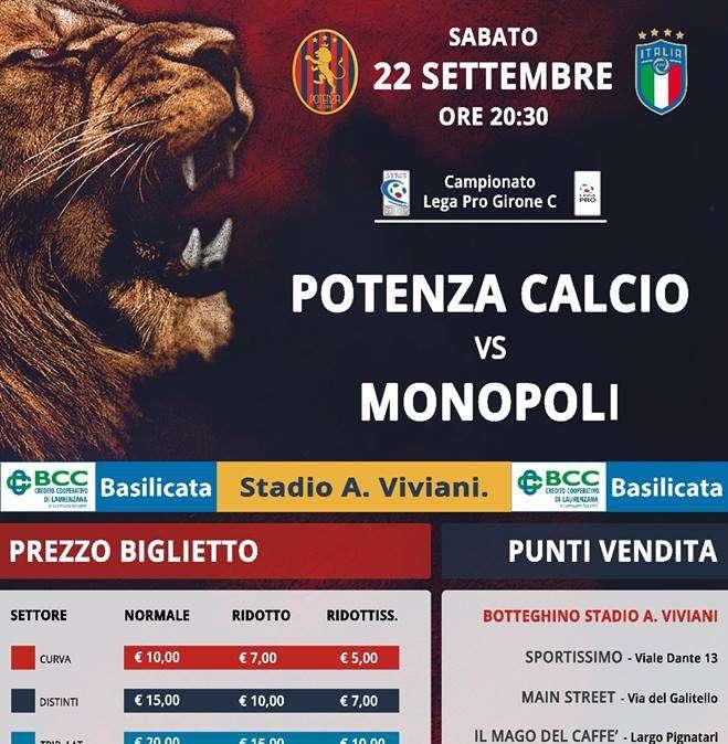 Potenza-Monopoli, info biglietti...