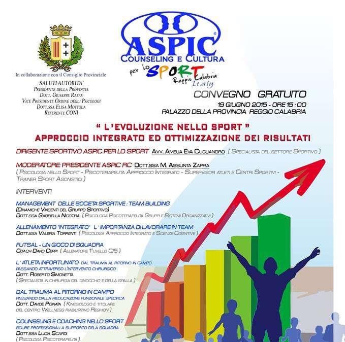 Convegno Aspic venerdì 19 giugno a Reggio Calabria: “L’EVOLUZIONE DELLA SOCIETÀ SPORTIVA IN UN APPROCCIO INTEGRATO