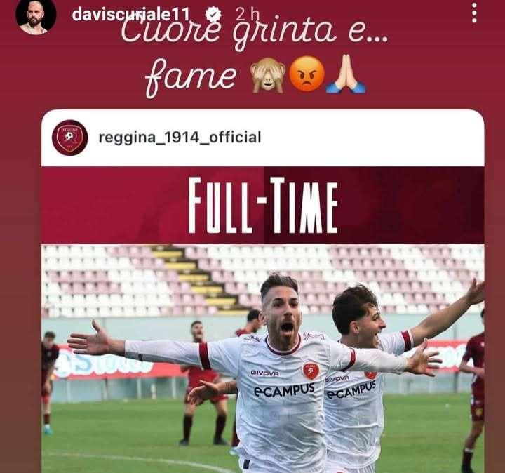 Reggina, Curiale sui social: "Cuore, grinta e fame"