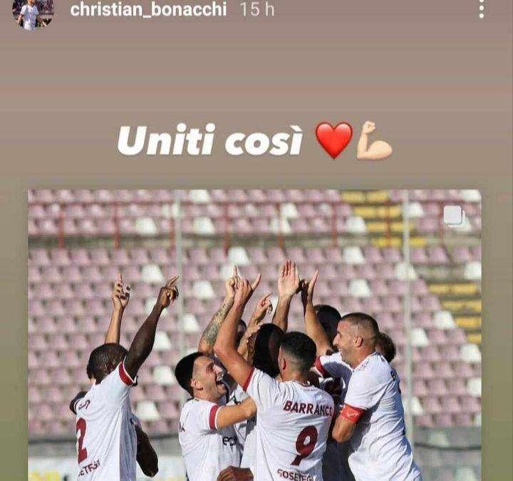 Reggina, il difensore amaranto Bonacchi sui social: "Uniti così!"