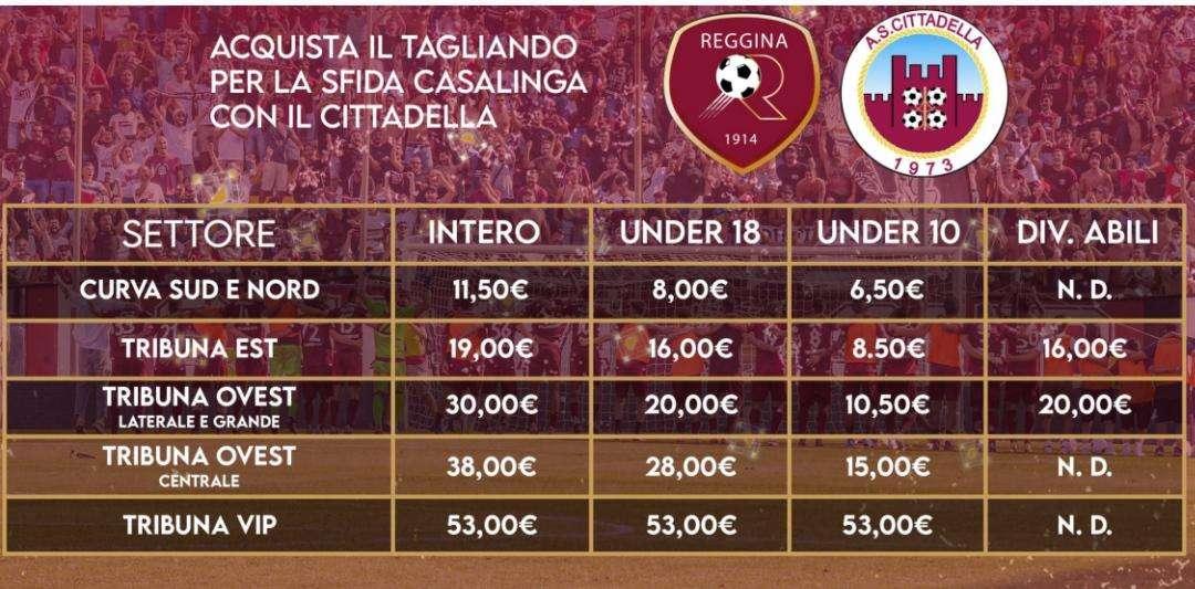 Reggina-Cittadella, al via la prevendita: tutte le informazioni