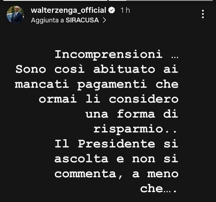 Walter Zenga sibillino sui contrasti con pres.Siracusa: "Incomprensioni...sono abituato ai mancati pagamenti che li considero una forma di risparmio"