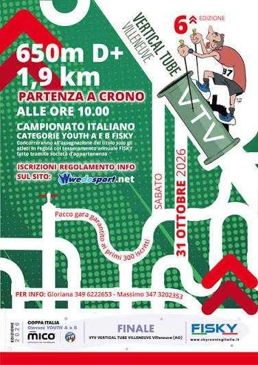 Sabato 31 ottobre a Villeneuve (AO) si corre il VTV (Vertical Tube Villeneuve): 1,9 km per 650 metri di dislivello