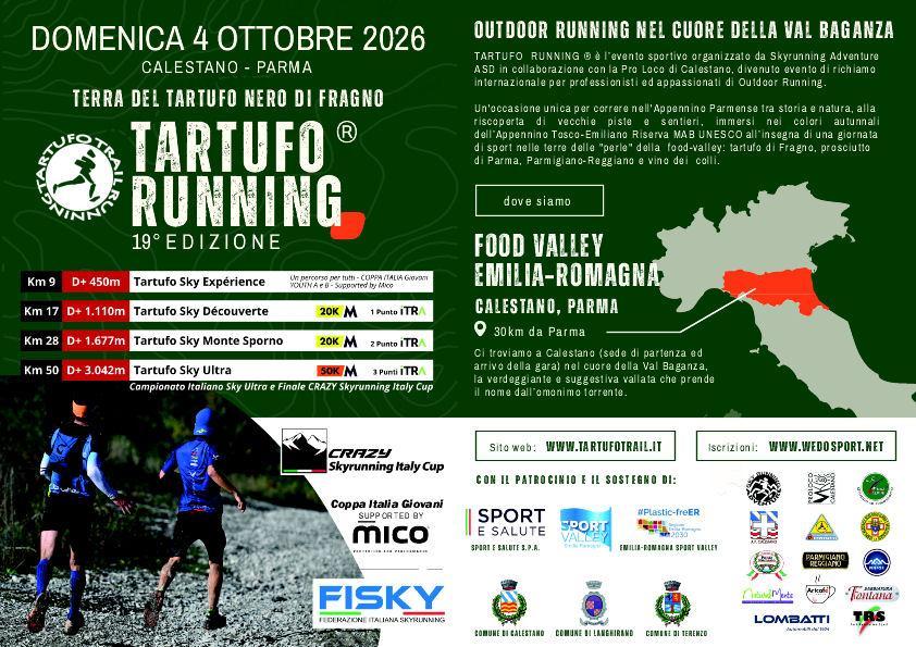 Il 4 ottobre a Calestano (PR) torna la "Tartufo Running", appuntamento di sky running