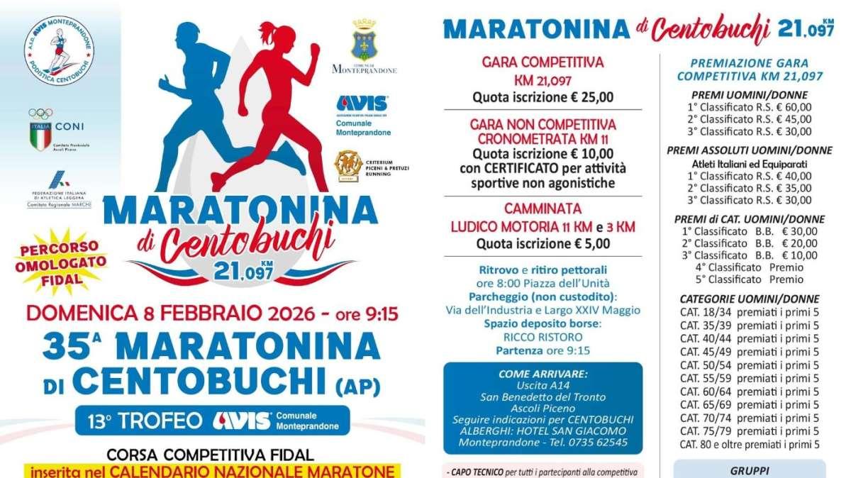 L'8 febbraio torna nelle Marche l'appuntamento con la Maratonina di Centobuchi (AP)