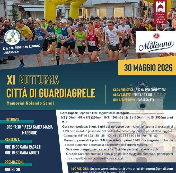 Il 30 maggio appunmtamento con l’undicesima "Notturna Città di Guardiagrele (CH) - Memorial Rolando Scioli"