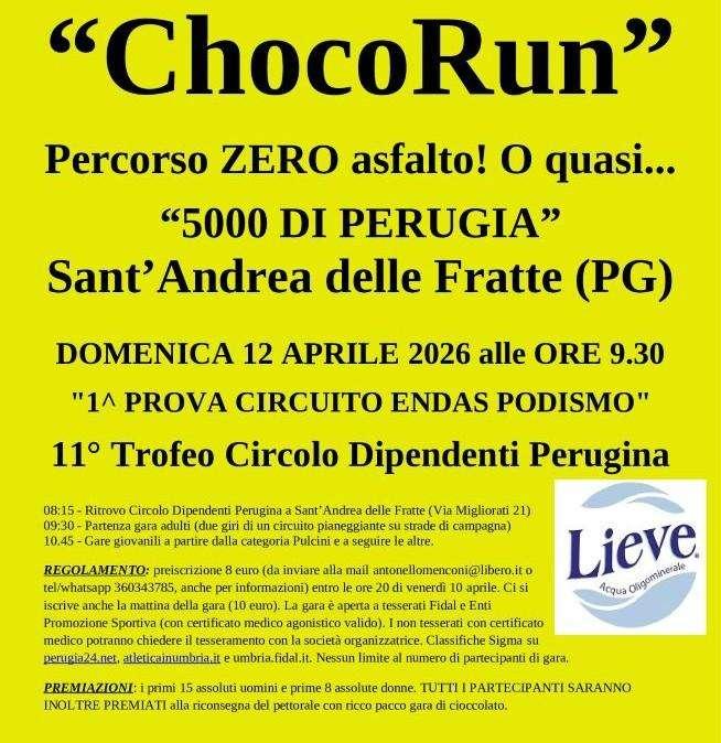 Domenica 12 aprile a Perugia si corre la "ChocoRun": la corsa del cioccolato per grandi e bambini!