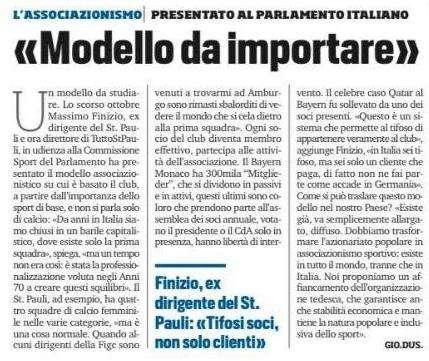 Tuttosport: "St Pauli un modello da importare"