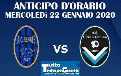 UFFICIALE: Giana, variazione d'orario per la partita col Renate
