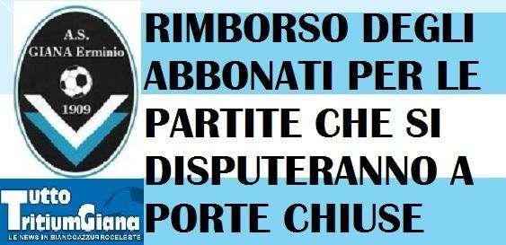 Giana Erminio, le modalità di rimborso per gli abbonati