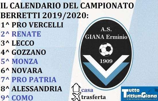 Berretti Giana Erminio, il calendario completo della stagione 2019/2020
