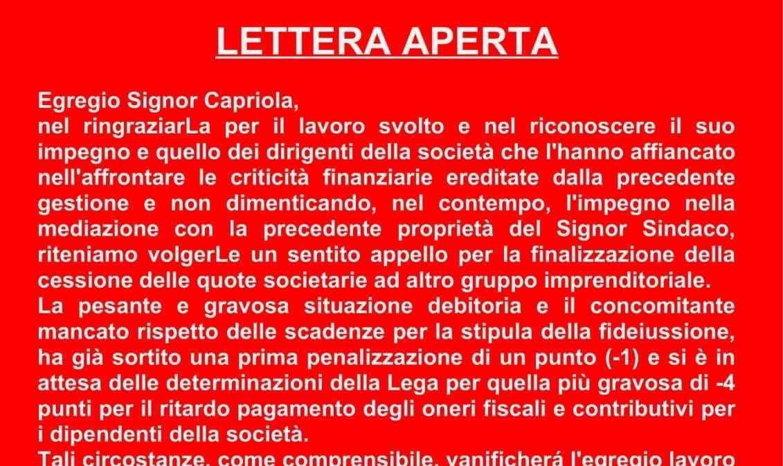 L'appello del gruppo Barbando a Capriola: "Favorisca la cessione della Turris...."