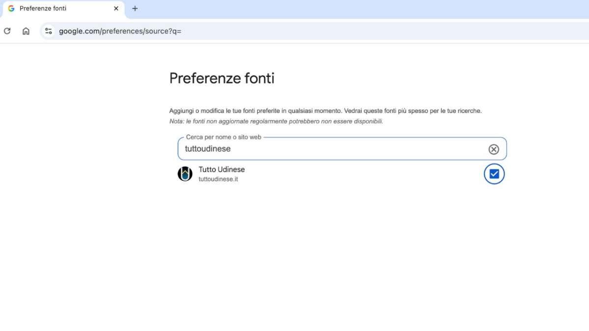 Google "Fonti preferite", aggiungi subito TuttoUdinese e personalizza le tue notizie