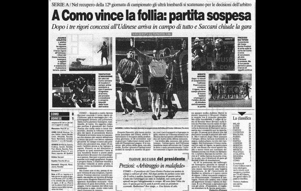 Como-Udinese, l'ultima volta al Sinigaglia: quando in campo volò di tutto