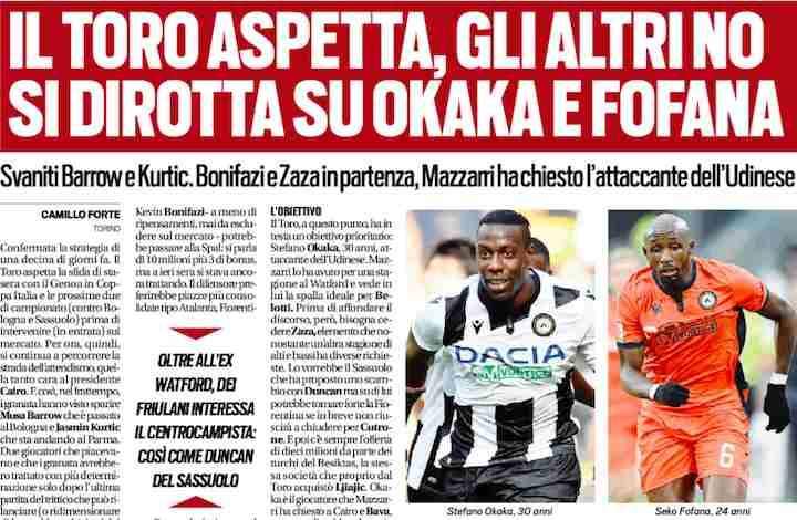 Tuttosport rilancia l'interessamento del Toro per Okaka e Fofana
