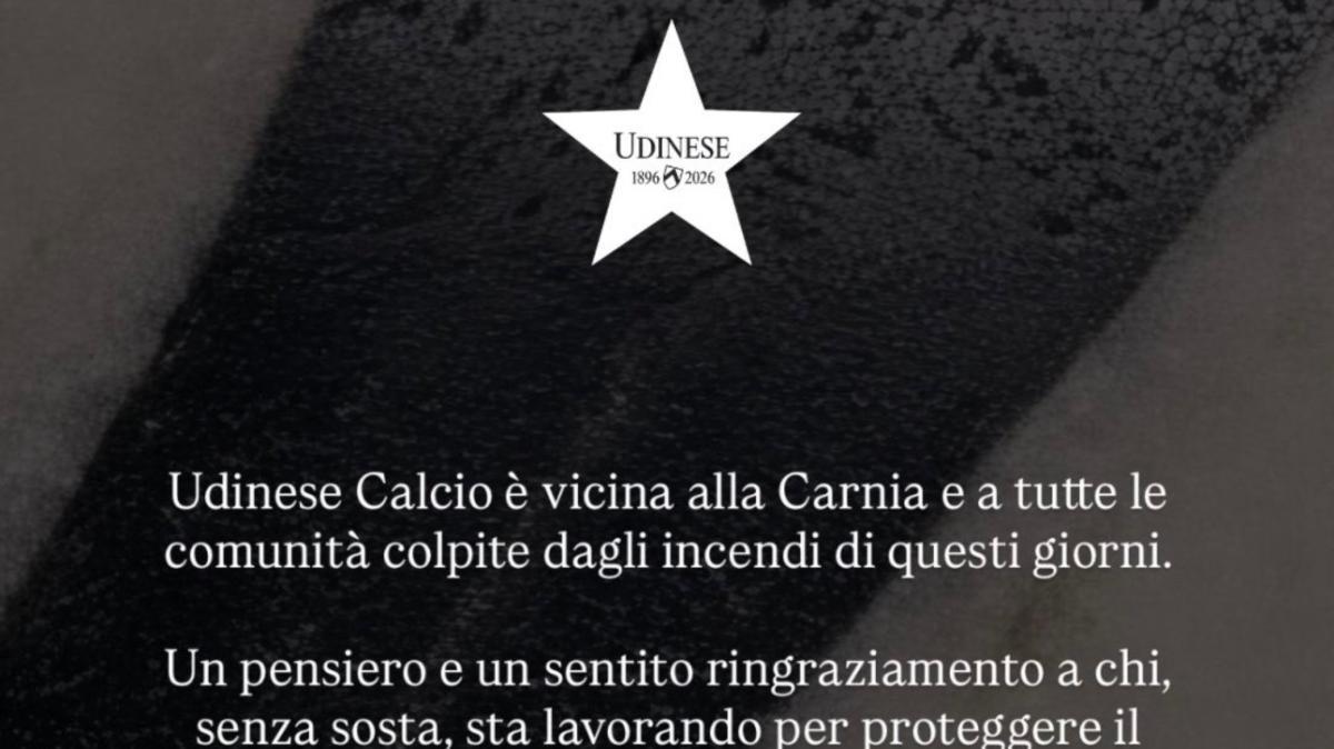 Il messaggio di vicinanza dell'Udinese: “Forza Carnia, siamo con voi”