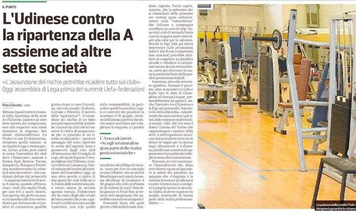 Messaggero Veneto: "L'Udinese contro la ripartenza della A"