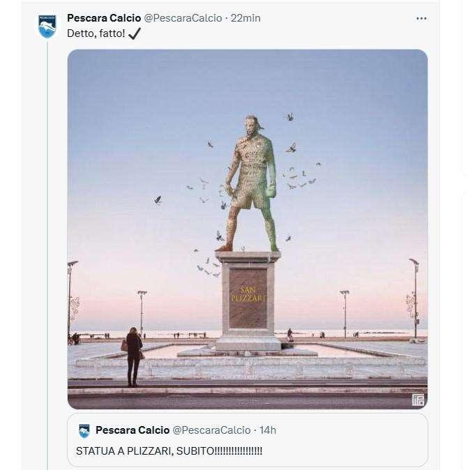 I tifosi invocano una statua per Plizzari: il Pescara gliene dedica una virtuale