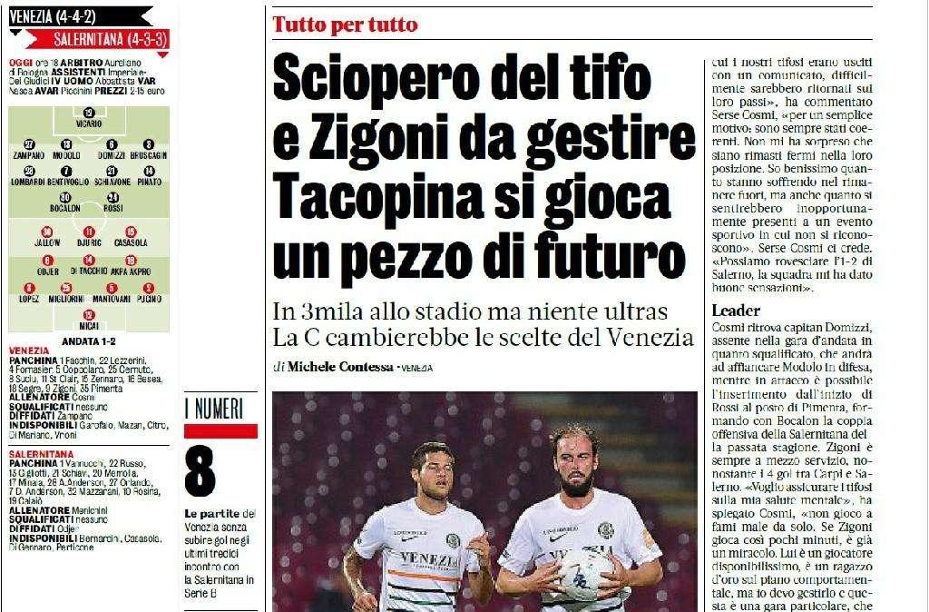 La Gazzetta dello Sport: "Sciopero del tifo e Zigoni da gestire Tacopina si gioca un pezzo di futuro"