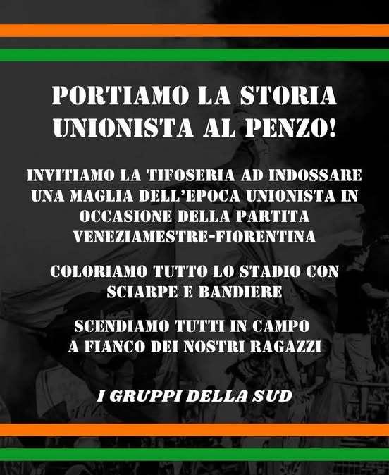 Venezia-Fiorentina, i gruppi della Sud: "Portiamo la storia Unionista al Penzo"