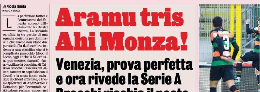 La Gazzetta esalta il Venezia: "Venezia, prova perfetta e ora rivede la Serie A. Brocchi rischia il posto"
