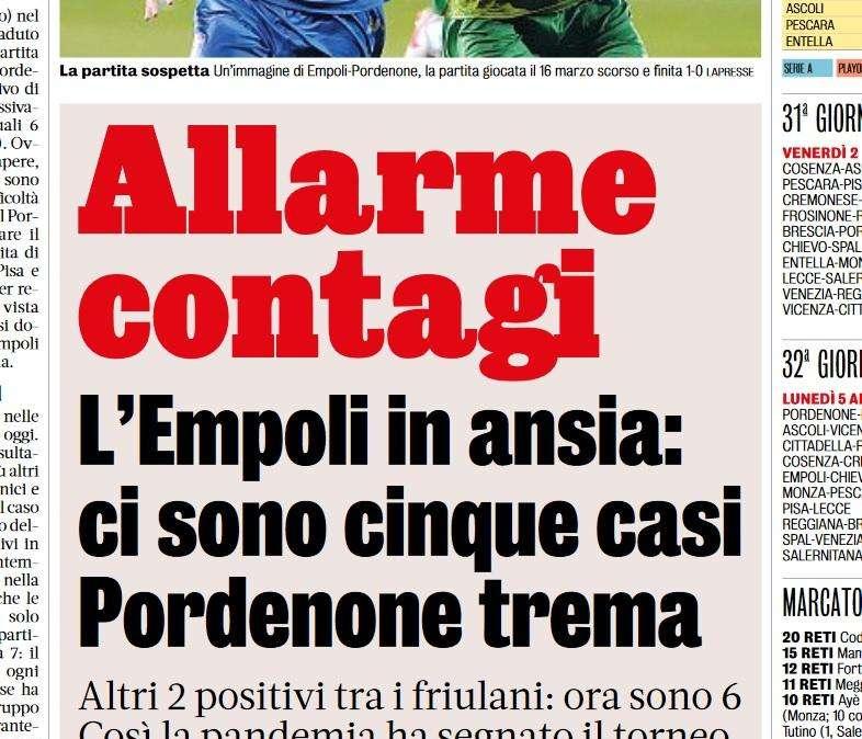 La Gazzetta dello Sport sul Covid: "Serie B, allarme contagi"