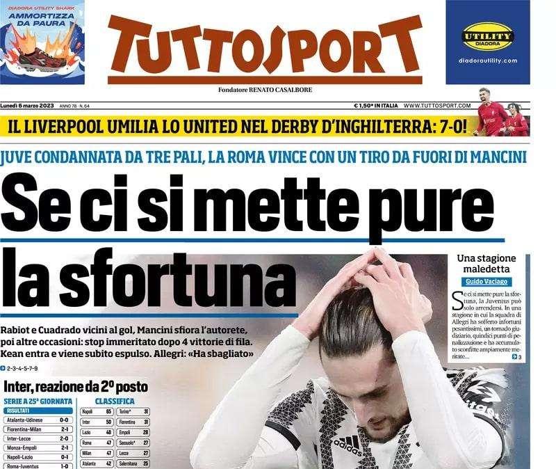 L'apertura di Tuttosport: "Se ci si mette pure la sfortuna..."