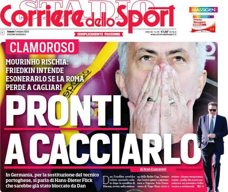 La Roma smentisce le voci sull'esonero di Mourinho in caso di ko con il Cagliari: "Fake". Nessun contatto con Flick. FOTO!