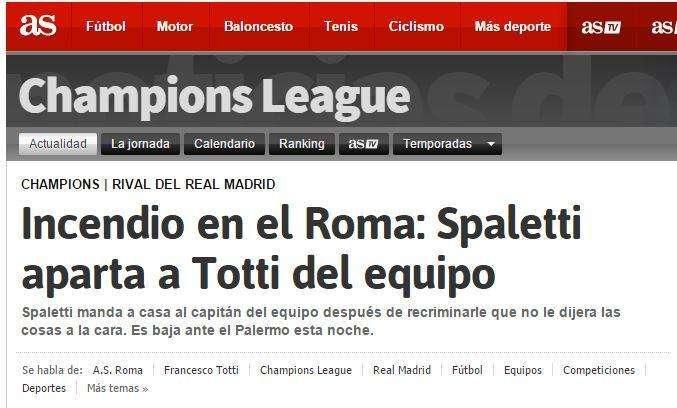 AS - "Incendio nella Roma, Spalletti manda a casa Totti"