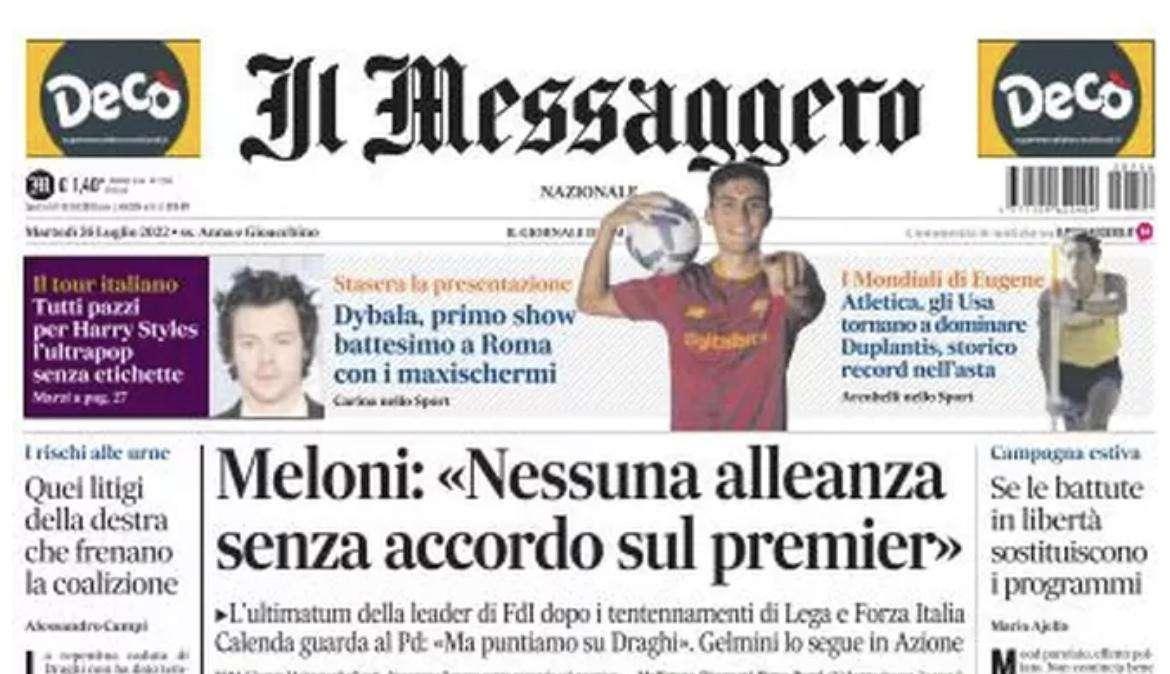 Il Messaggero: "Dybala, primo show: battesimo a Roma con i maxischermi". FOTO!