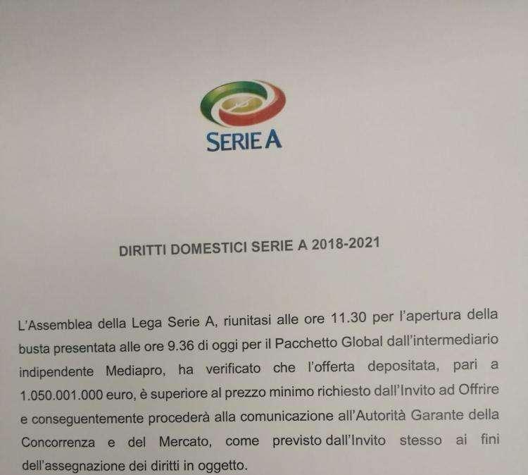 Lega A, accettata l'offerta di Mediapro, Sky contesta. FOTO!