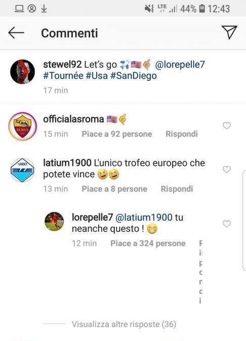 Pellegrini risponde a un tifoso laziale su Instagram. FOTO!