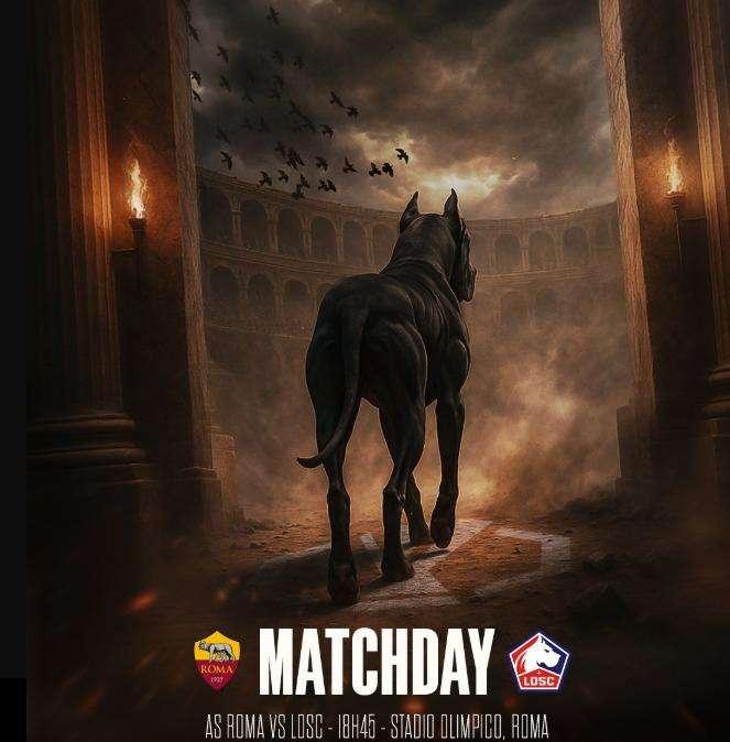 Roma-Lille, la grafica match day dei francesi: un mastino che entra nel Colosseo