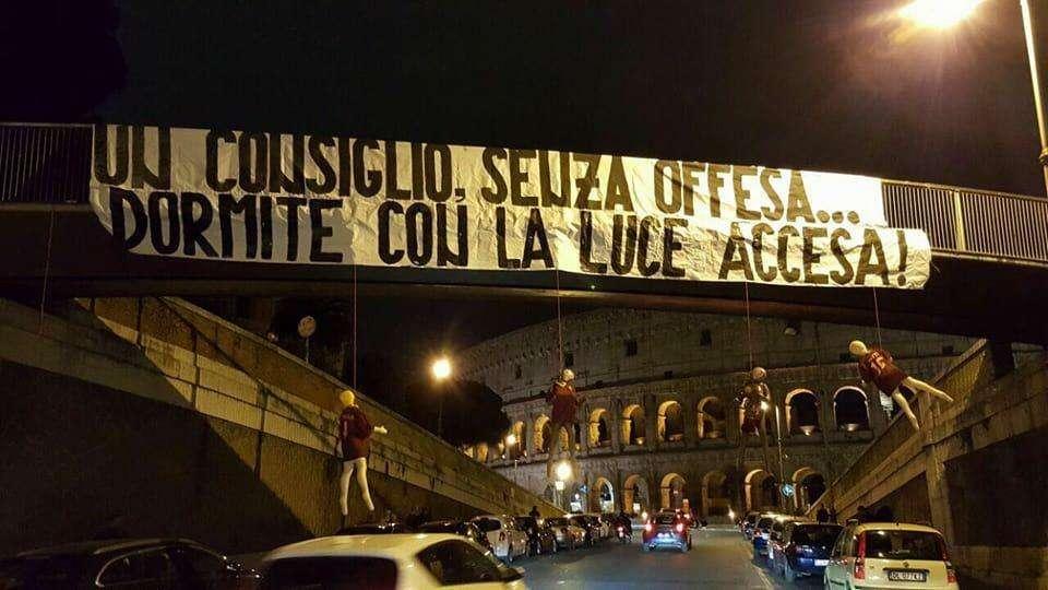 Manichini impiccati al Colosseo, le minacce ai giocatori:  "Un consiglio, senza offesa… Dormite con la luce accesa!”. FOTO! VIDEO!