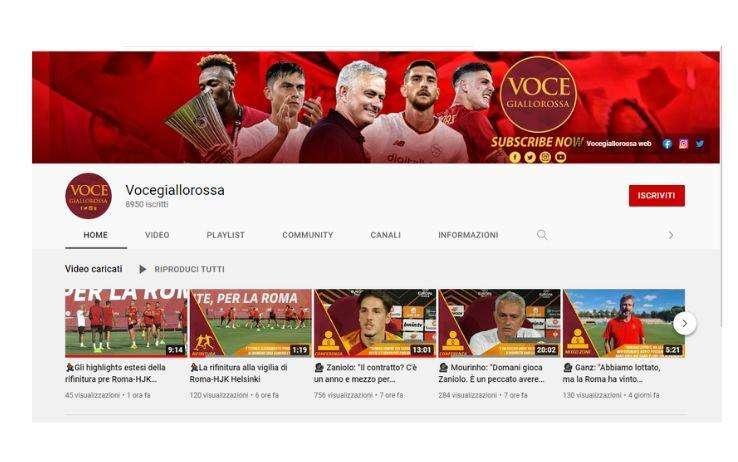 Il canale Vocegiallorossa YouTube a un passo dai 9.000 follower. ISCRIVITI!